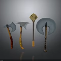 Medieval Battle Weapons Collection Featuring Axes Hammers With Ornate Handles And Unique Head Designs
