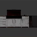 Sleek Modern Kitchen Cabinet With Grill Top Wooden Counter And Storage Drawers