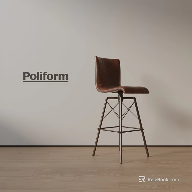 Poliform Brown Leather Bar Stool With Metal Frame In Modern Interior 3d model