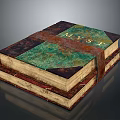 Sculpture Carving of Stacked Old Books Green Brown Decor Gold MYST Lettering Leather Strap