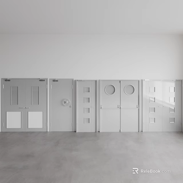Modern Fire Safety Equipment Featuring Various Fire Doors For Building Protection 3d model 