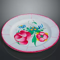 Floral Sculpture Carving On White Plate With Pink Border And Colorful Flowers
