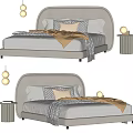 Modern Kids Bed with Curved Headboard Soft Pillows Cozy Blanket and Side Table Pendant Lights