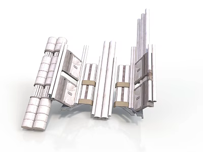 White Modular Structural Equipment With Vertical Horizontal Bars And Stacked Modules 3d model