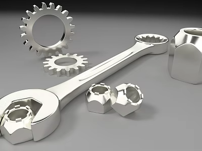 Essential Stainless Steel Hardware Tools With Wrench Gears Nuts And Bolt 3d model