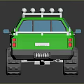 3D Green Truck Model With Roof Lights Cargo Bed Rails And Large Tires