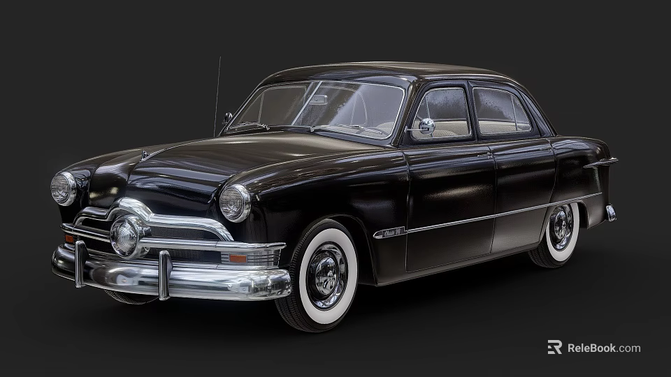 Black Vintage Car with Classic Retro Design Chrome Accents and White Wall Tires 3d model 
