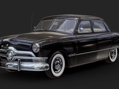 Black Vintage Car with Classic Retro Design Chrome Accents and White Wall Tires 3d model