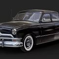 Black Vintage Car with Classic Retro Design Chrome Accents and White Wall Tires