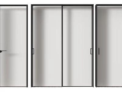 Modern Sliding Doors With Vertical Striped Glass And Black Frames 3d model