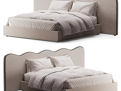 Modern Minimalist Double Bed With Curved Upholstered Headboard And Light Beige Linens 3d model