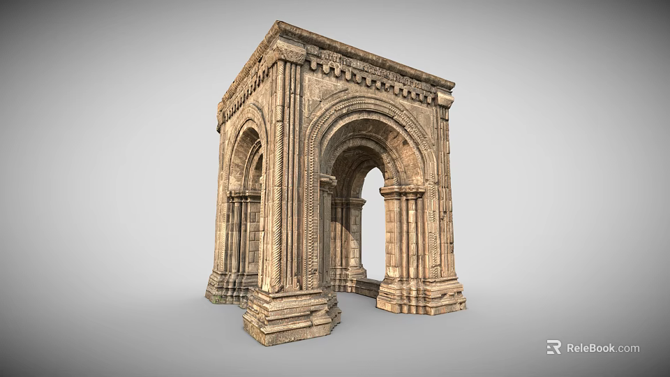 Ancient Ornate Stone Architectural Structure With Decorative Arches And Carved Columns 3d model 