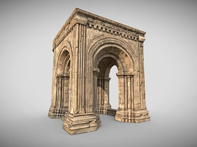 Ancient Ornate Stone Architectural Structure With Decorative Arches And Carved Columns 3d model