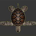 Vibrant Sea Turtle With Patterned Shell Striped Flippers And Reflection On Dark Background 3d model