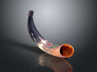 Unique Handcrafted Decorative Horn with Colorful Patterns and Orange Interior 3d model