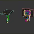 Game Movie Character Industrial Sci Fi Mechanical Platform And Black Coil Device With Yellow Stripe