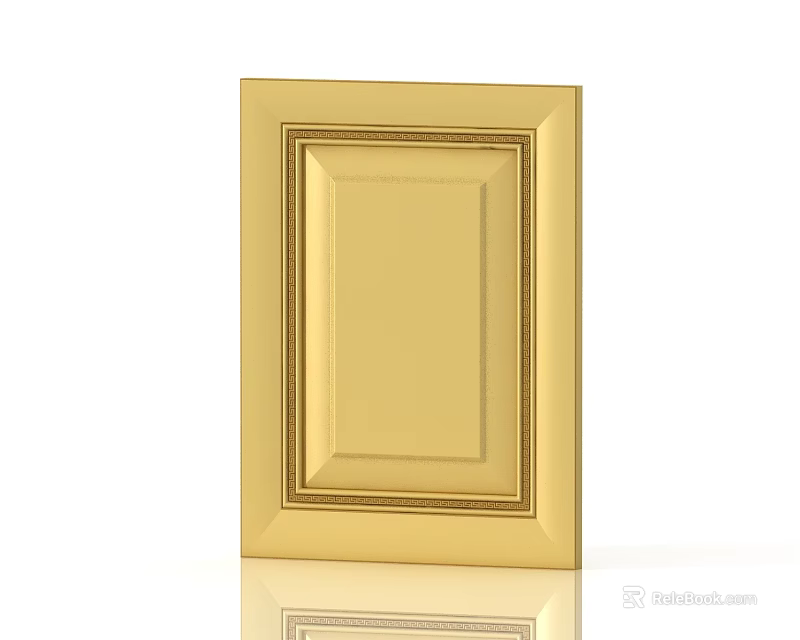Golden Kitchen Cabinet Door With Decorative Frame And Smooth Surface 3d model 