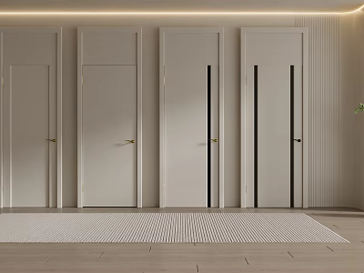 Modern Interior Design Featuring Multiple White Hinged Doors With Wooden Frames 3d model