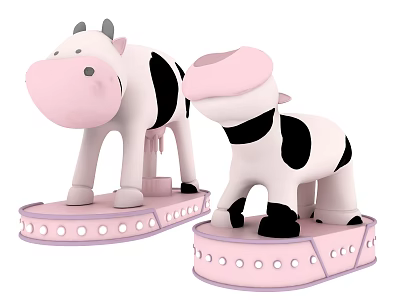 Adorable Black And White Cow Dolls With Pink Noses And Dot Bases 3d model