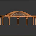 Open Orange Circular Grid Framework Pavilion With Supporting Columns Design 3d model