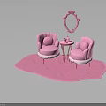 Cute Pink Furniture Set With Armchairs Mirror Side Table And Soft Rug