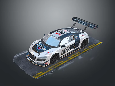 Audi 88 Race Car With Rear Wing And Sponsor Logos On Track 3d model