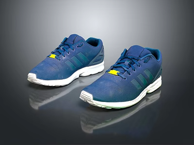 Blue Mesh Sports Shoes With Three Stripes White Soles And Yellow Accents 3d model
