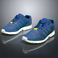 Blue Mesh Sports Shoes With Three Stripes White Soles And Yellow Accents