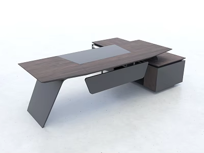 Modern Office Desk With Dark Brown Wooden Tabletop Metal Frame Sleek Design And Storage Drawers 3d model