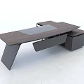 Modern Office Desk With Dark Brown Wooden Tabletop Metal Frame Sleek Design And Storage Drawers