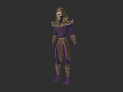 Game Movie Character Egyptian Pharaoh Style With Skeleton Head Purple Outfit And Golden Decorations 3d model