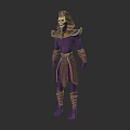 Game Movie Character Egyptian Pharaoh Style With Skeleton Head Purple Outfit And Golden Decorations