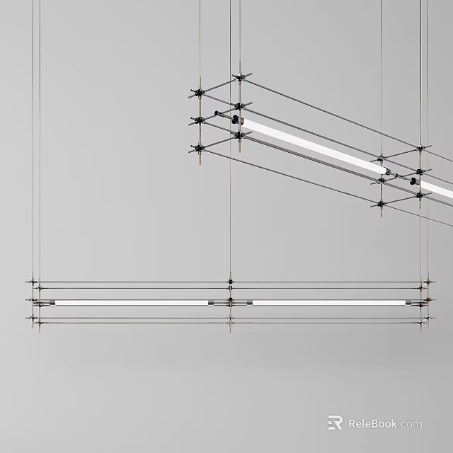 Modern Geometric Linear Metal Suspended Chandelier Lighting for Interior Spaces 3d model 