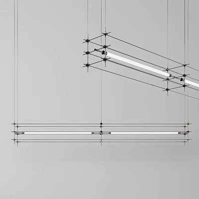 Modern Geometric Linear Metal Suspended Chandelier Lighting for Interior Spaces 3d model
