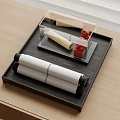 Decorative Ornament Set With Black Tray White Scrolls Transparent Box And Red Seal