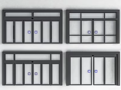 Black Metal Window Frames With Various Designs And Glass Panels 3d model