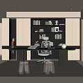 Modern Study Bookcase Desk Acrylic Stool Bookshelf 3d model