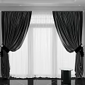 Elegant Black Velvet Curtains With White Sheer And Black Tiebacks For Window Interior