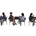 Group of People Dining Together at Tables in Modern Indoor Setting
