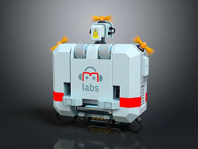 Smart Machine With Yellow Propellers Labs Logo White Red Striped Wheels 3d model