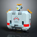 Smart Machine With Yellow Propellers Labs Logo White Red Striped Wheels 3d model