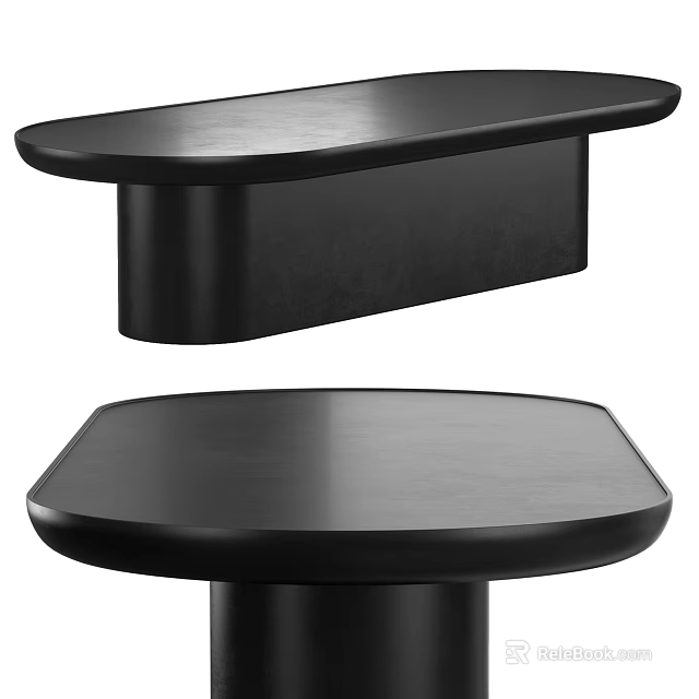Black Modern Coffee Table with Smooth Surface Curved Edges and Minimalist Design 3d model 