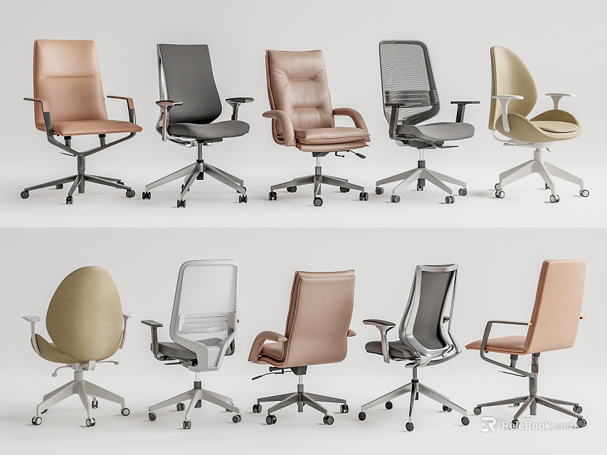 Modern Office Chairs With Various Colors Leather And Mesh Designs For Workspace 3d model 