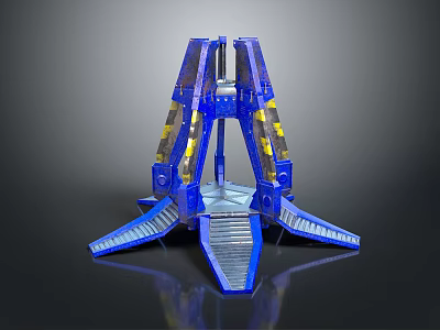 Scenic Landscape Featuring Futuristic Blue Structure With Yellow Accents And Supporting Frames 3d model