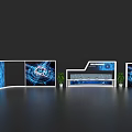 Modern Event Display Wall With Curved Panels LED Screens And Digital Graphics