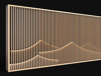 Modern Wooden Room Divider With Vertical Slats And Wave Pattern Design 3d model
