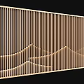 Modern Wooden Room Divider With Vertical Slats And Wave Pattern Design