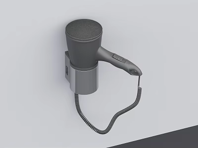 Gray Wall Mounted Hair Dryer Daily Electrical Appliance With Coiled Cord 3d model