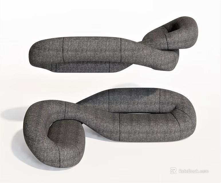 Irregular Shape Gray Fabric Sofa With Modern Knotted Design For Living Room 3d model 