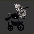Modern Baby Stroller With Patterned Canopy Comfortable Navy Seat And Black Frame 3d model